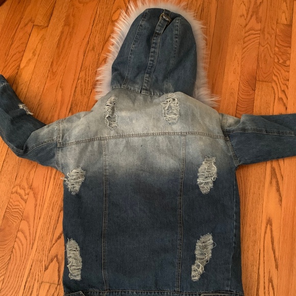 Genuine Fox Fur Lined Denim Parka Size Medium - Picture 4 of 4